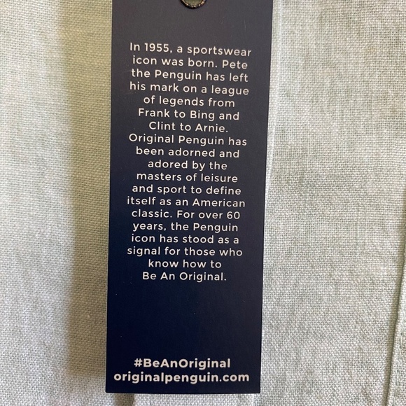 Original Penguin Linen Blend Woven Button-Down, Surf Spray/Light Green Small NWT - Picture 16 of 16